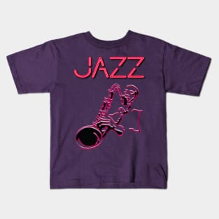 Jazz, Neon sign with Sax Player Kids T-Shirt